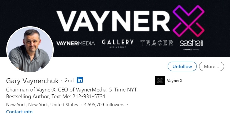 Gary Vaynerchuk LinkedIn profile - Bluebird blog