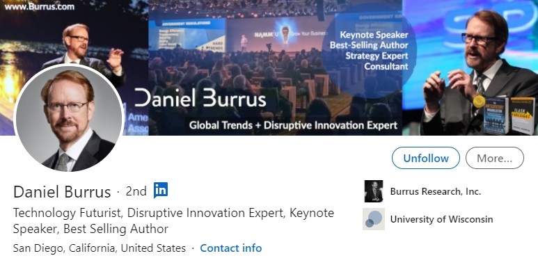LinkedIn profile - Daniel Burrus - Bluebird blog