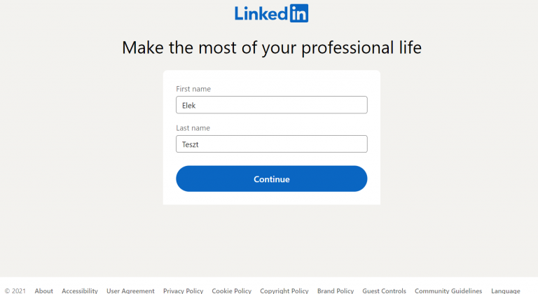 LinkedIn profile - adding name