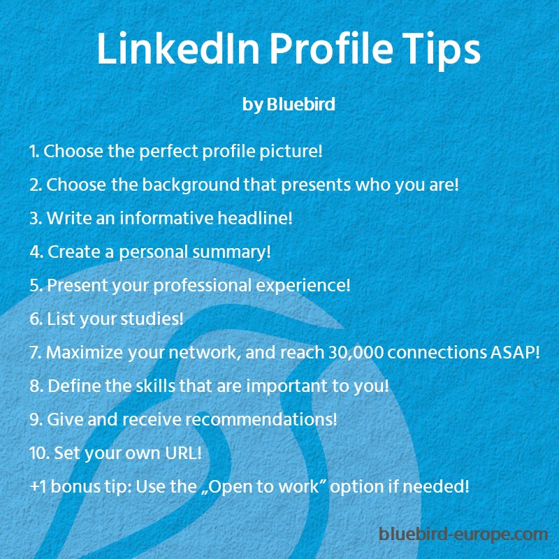 LinkedIn profile tips by Bluebird